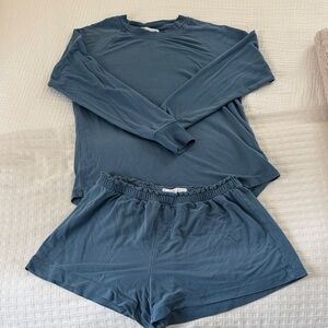 Relaxed Long-Sleeve Top & Elastic-Waist Shorts Sleep Set - Slate